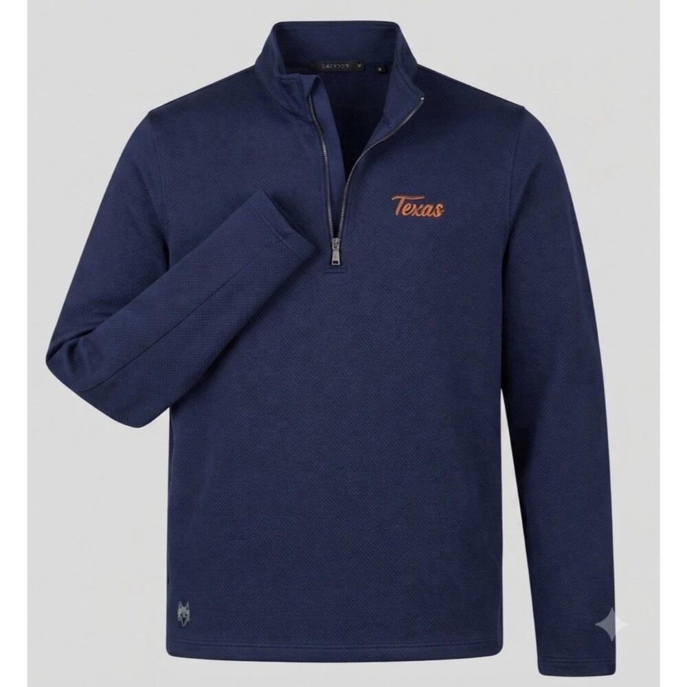 Greyson Pullover Mens M Blue Troy Heavyweight Textured Honeycomb 1/4 Zip Texas